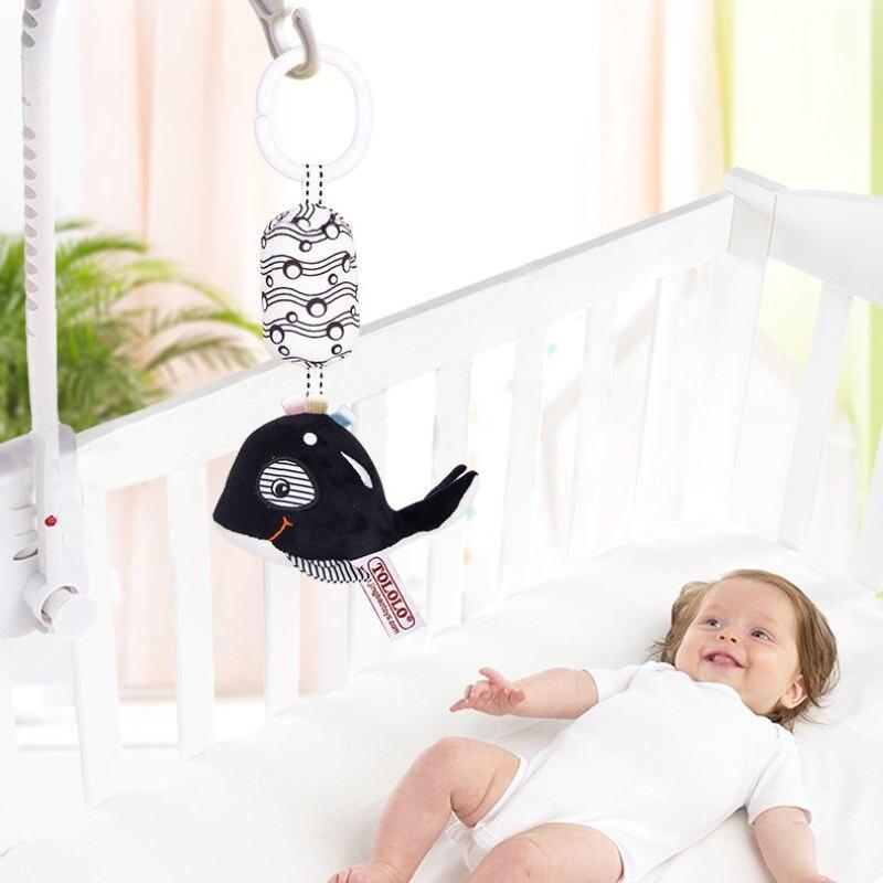 Newborn Bells Soft Plush Rattle Toy Crib Hanging Bell Car Seat Travel Stroller Black And White Wind Chime Educational Toy Gift